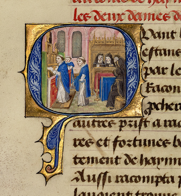 Initial Q: Gillion’s Wives Marie and Gracienne during Mass at the Abbey of Olive